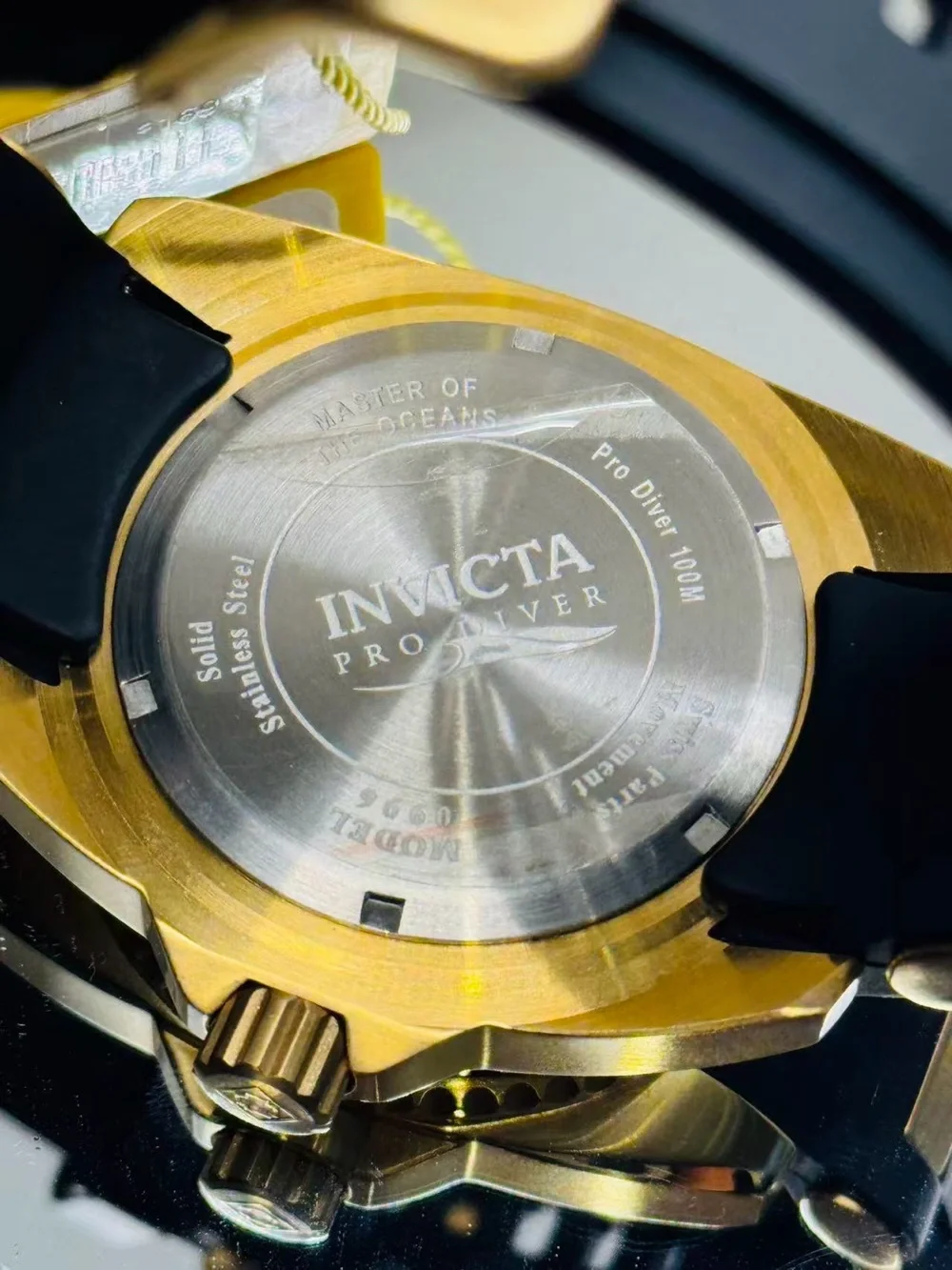 Invicta Pro Diver Gold Tone 44mm Quartz Watch MOP Dial Black Strap New In Box